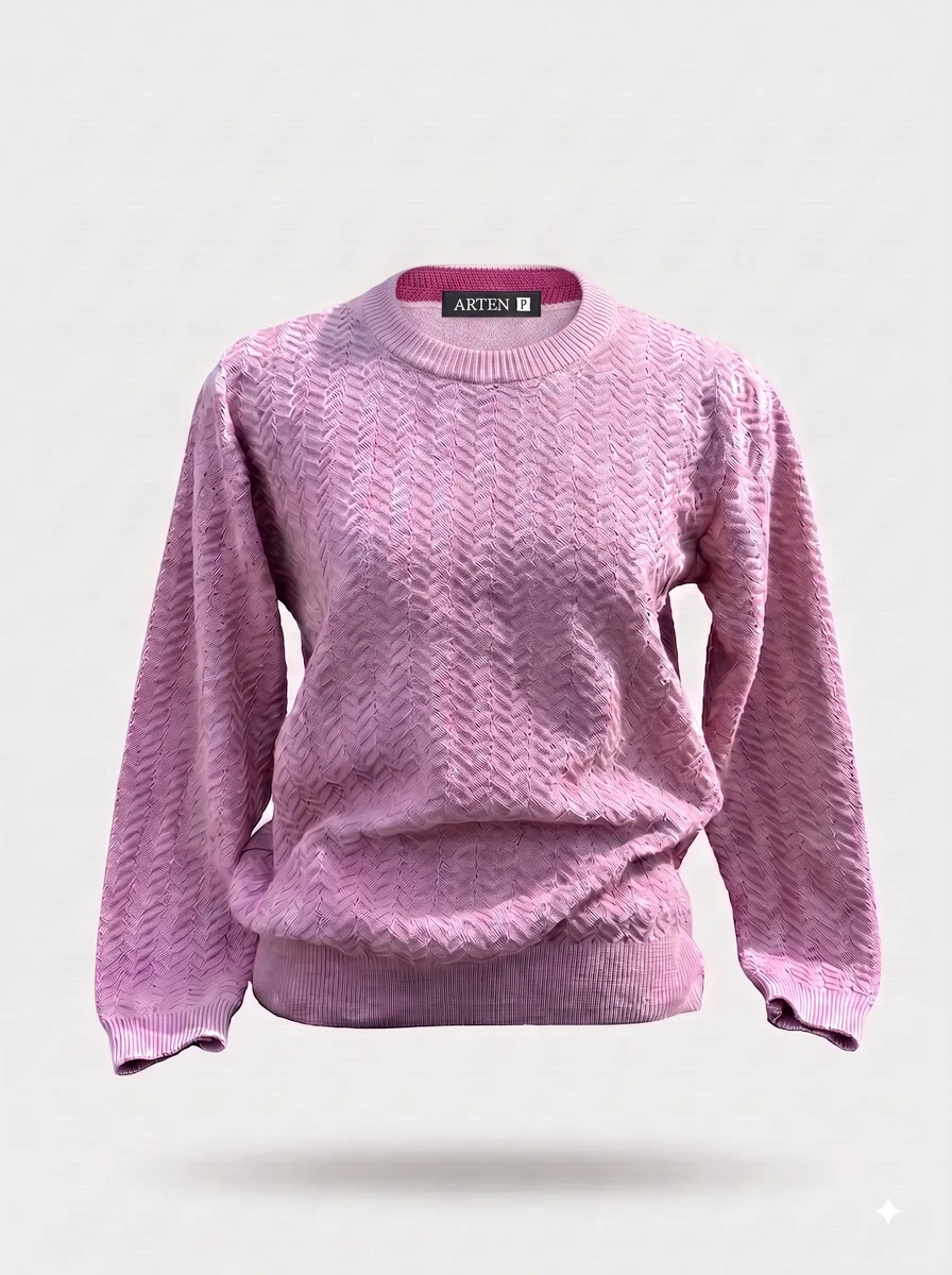Suéter de tricô Origami, rosa tiffany, feminino, still de produto sobre fundo claro.