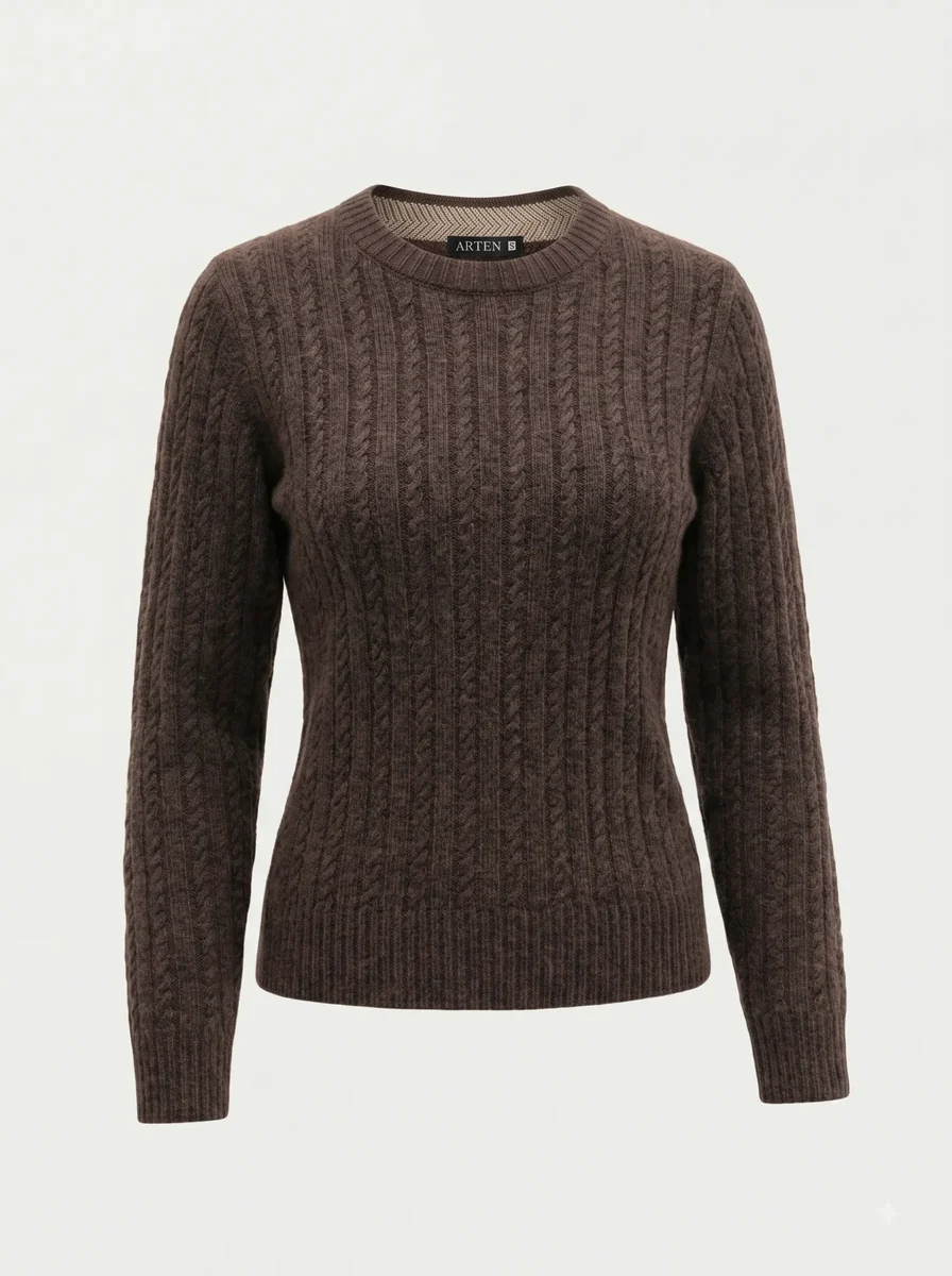 Suéter de tricô Trança, marrom, feminino, still de produto sobre fundo claro.