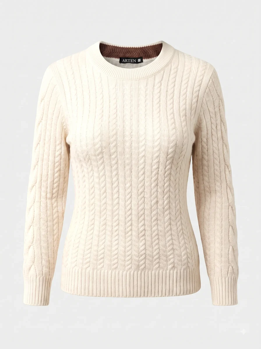 Suéter de tricô Trança, off-white, feminino, still de produto sobre fundo claro.