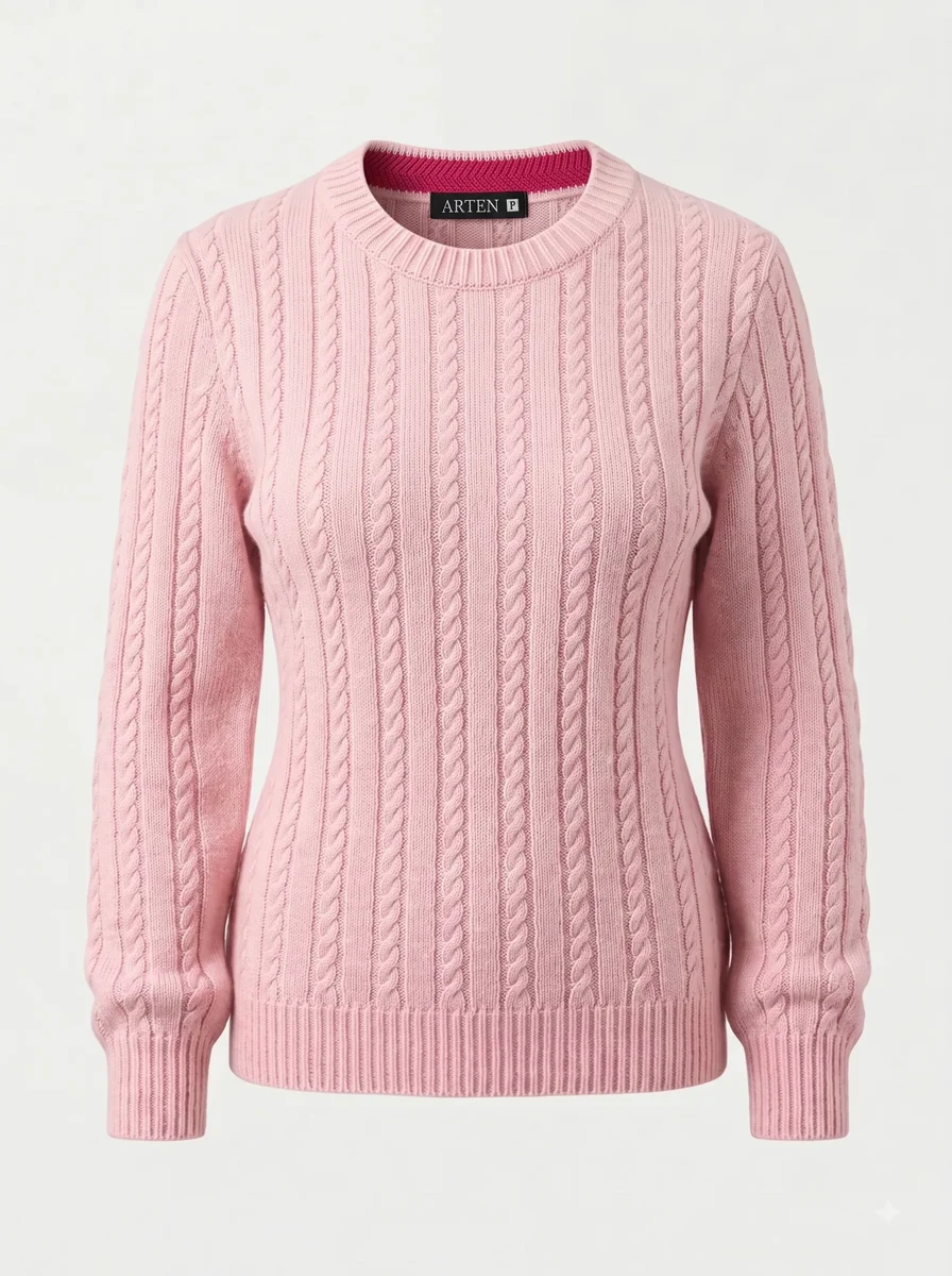 Suéter de tricô Trança, rosa tiffany, feminino, still de produto sobre fundo claro.