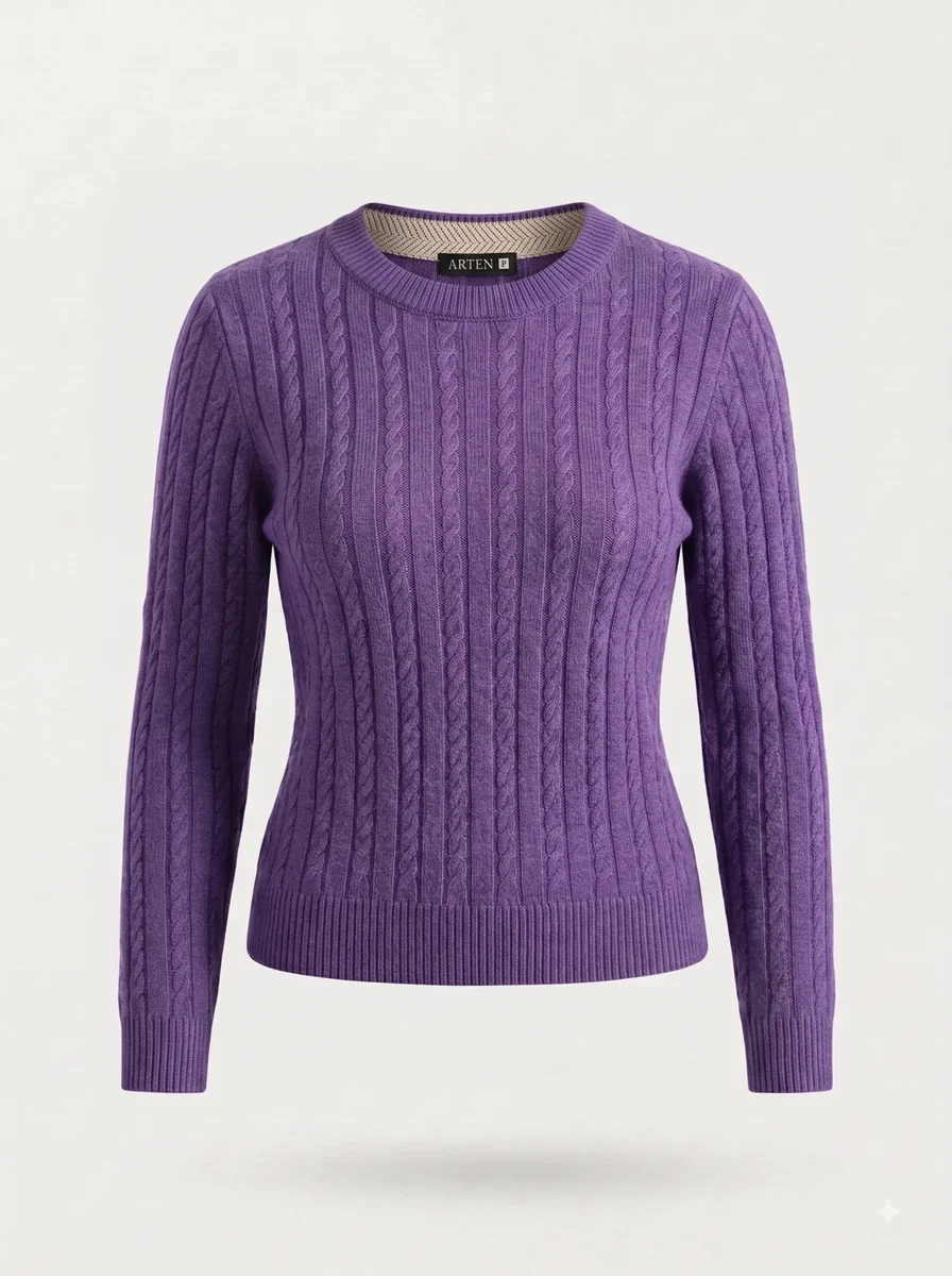 Suéter de tricô Trança, roxo, feminino, still de produto sobre fundo claro.
