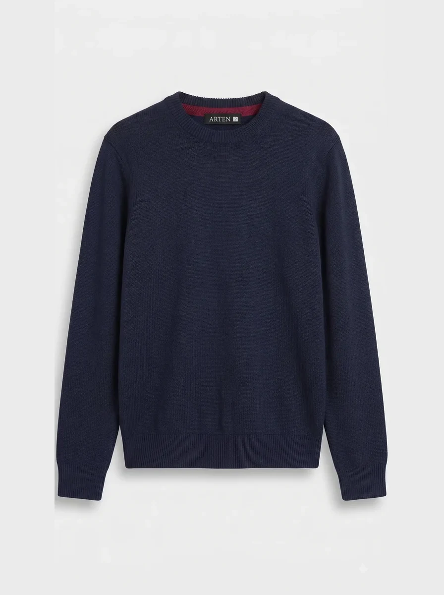 Suéter de tricô Liso, azul-marinho, masculino, still de produto sobre fundo claro.