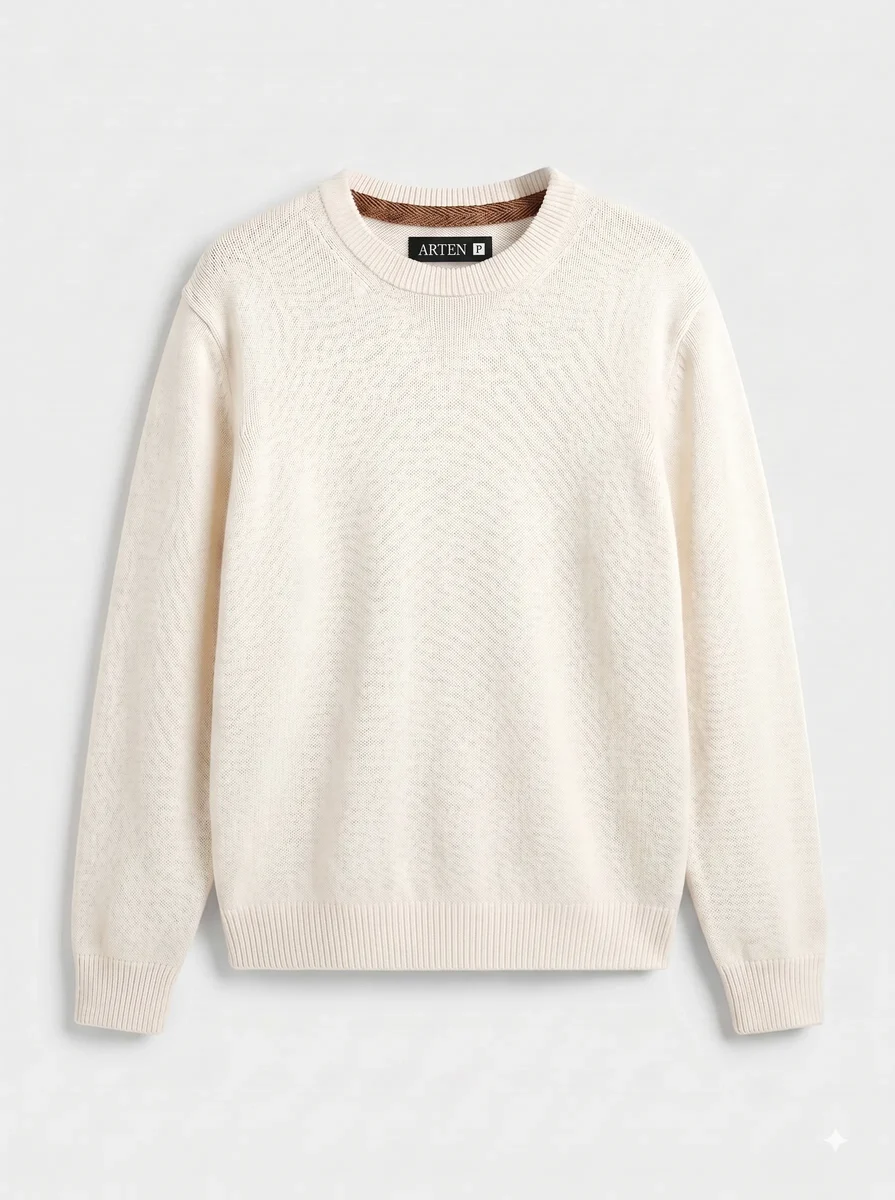 Suéter de tricô Liso, off-white, masculino, still de produto sobre fundo claro.