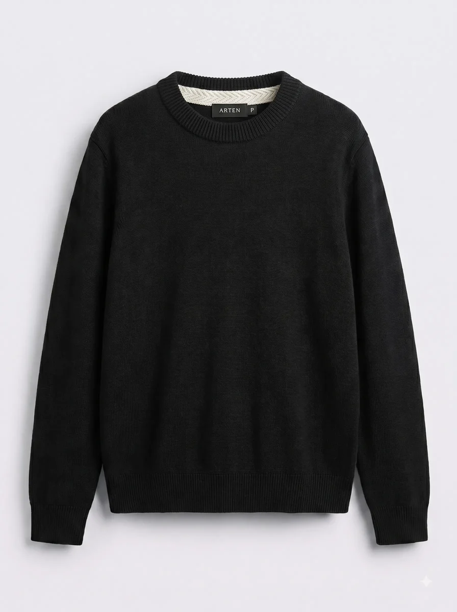 Suéter de tricô Liso, preto, masculino, still de produto sobre fundo claro.
