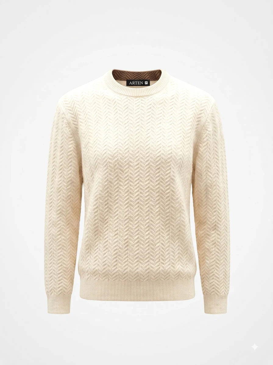 Suéter de tricô Origami, off-white, masculino, still de produto sobre fundo claro.